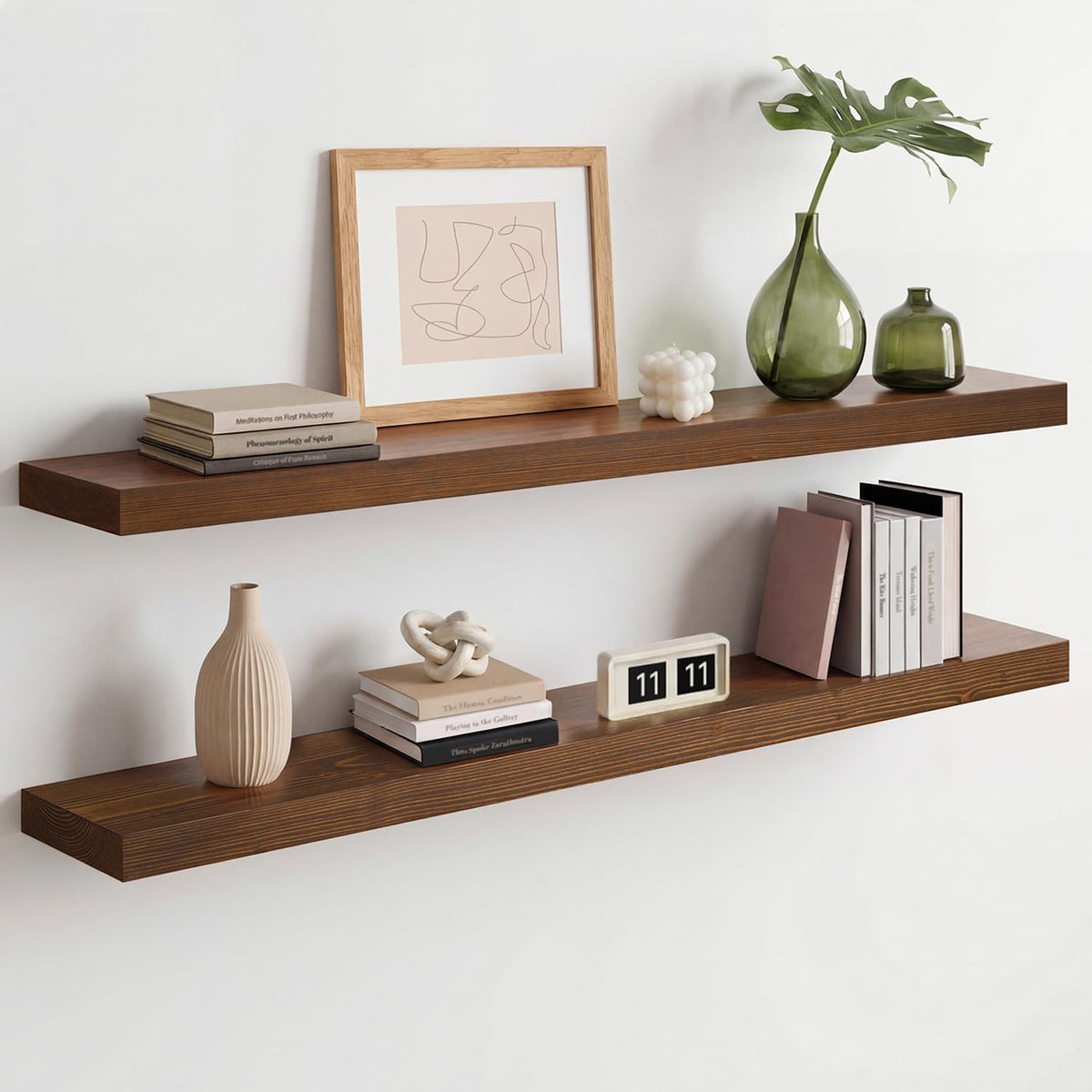 Homeforia 12 Inch Floating Shelves, High-End Solid Pine Wood, Set of 2