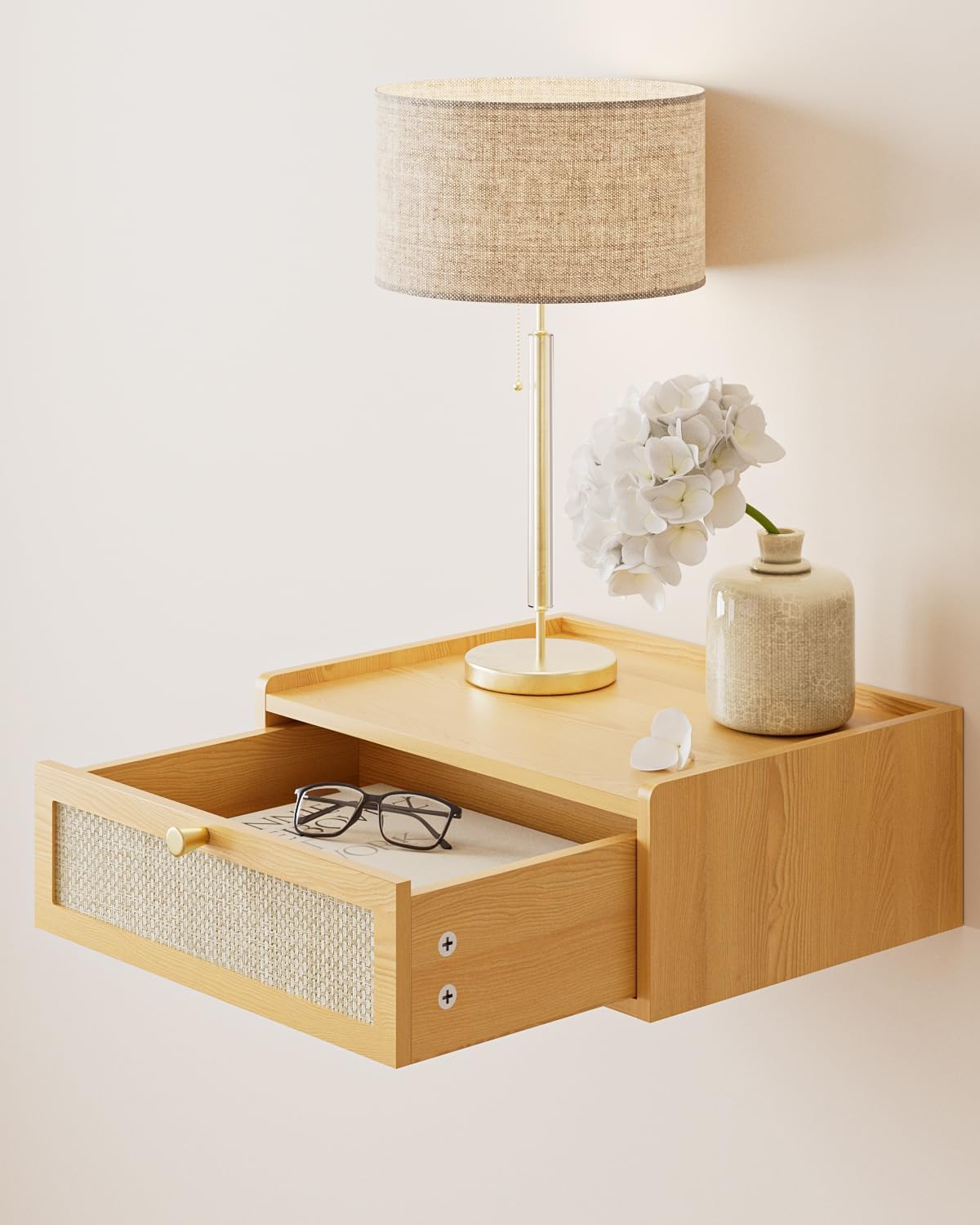 Floating Nightstand,Wall Mounted Night Stand with Drawer,Small Floating Shelves,Floating Wood Bedside Table for Bedroom、Living Room、Bathroom