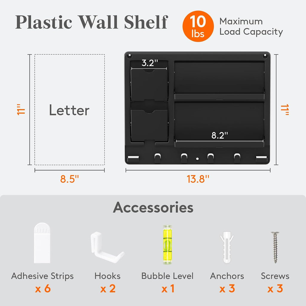 Lifewit Plastic Bedside Wall Shelf, Adhesive Floating Shelves Dorm Decor