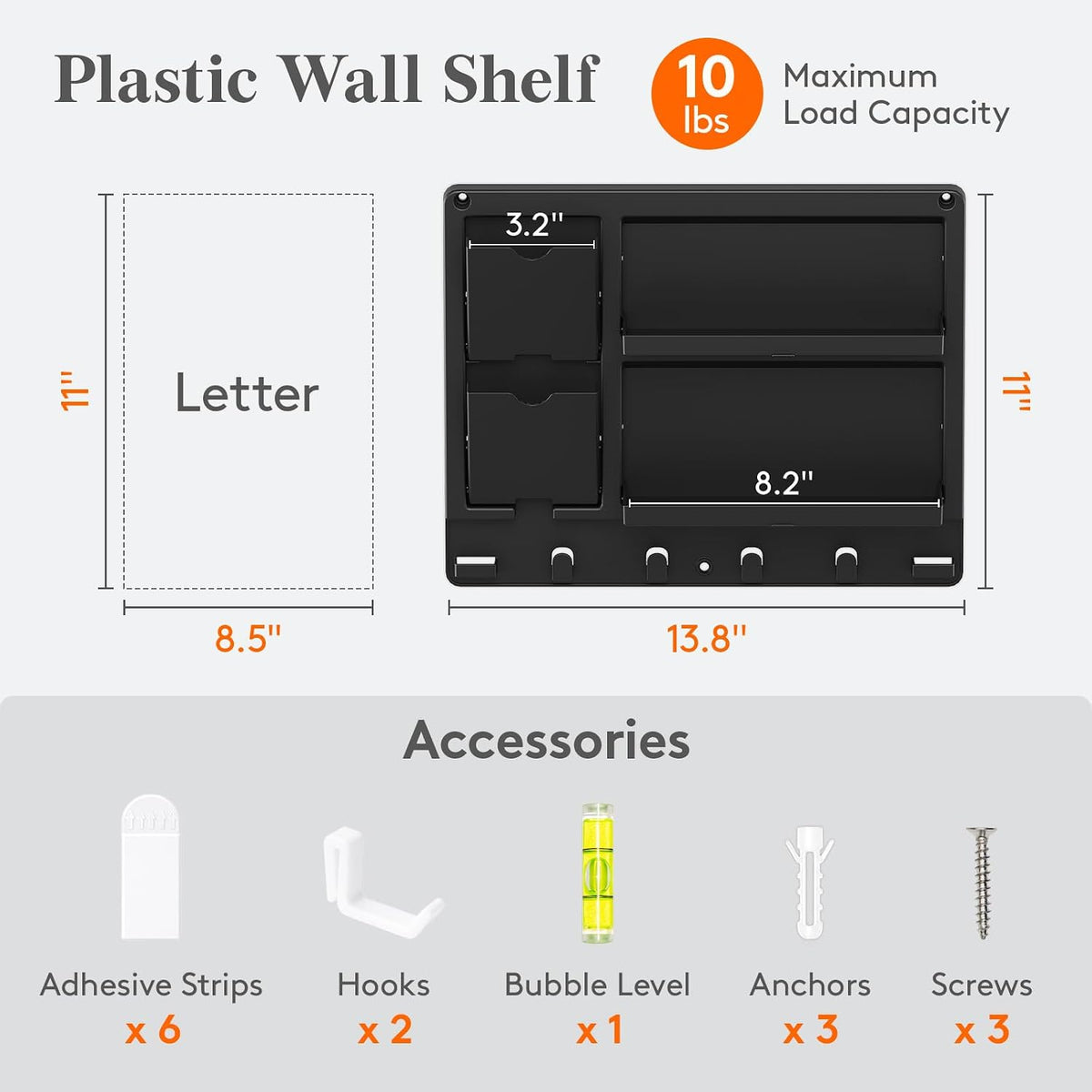 Lifewit Plastic Bedside Wall Shelf, Adhesive Floating Shelves Dorm Decor