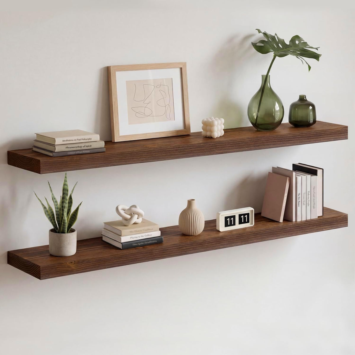 Homeforia 12 Inch Floating Shelves, High-End Solid Pine Wood, Set of 2