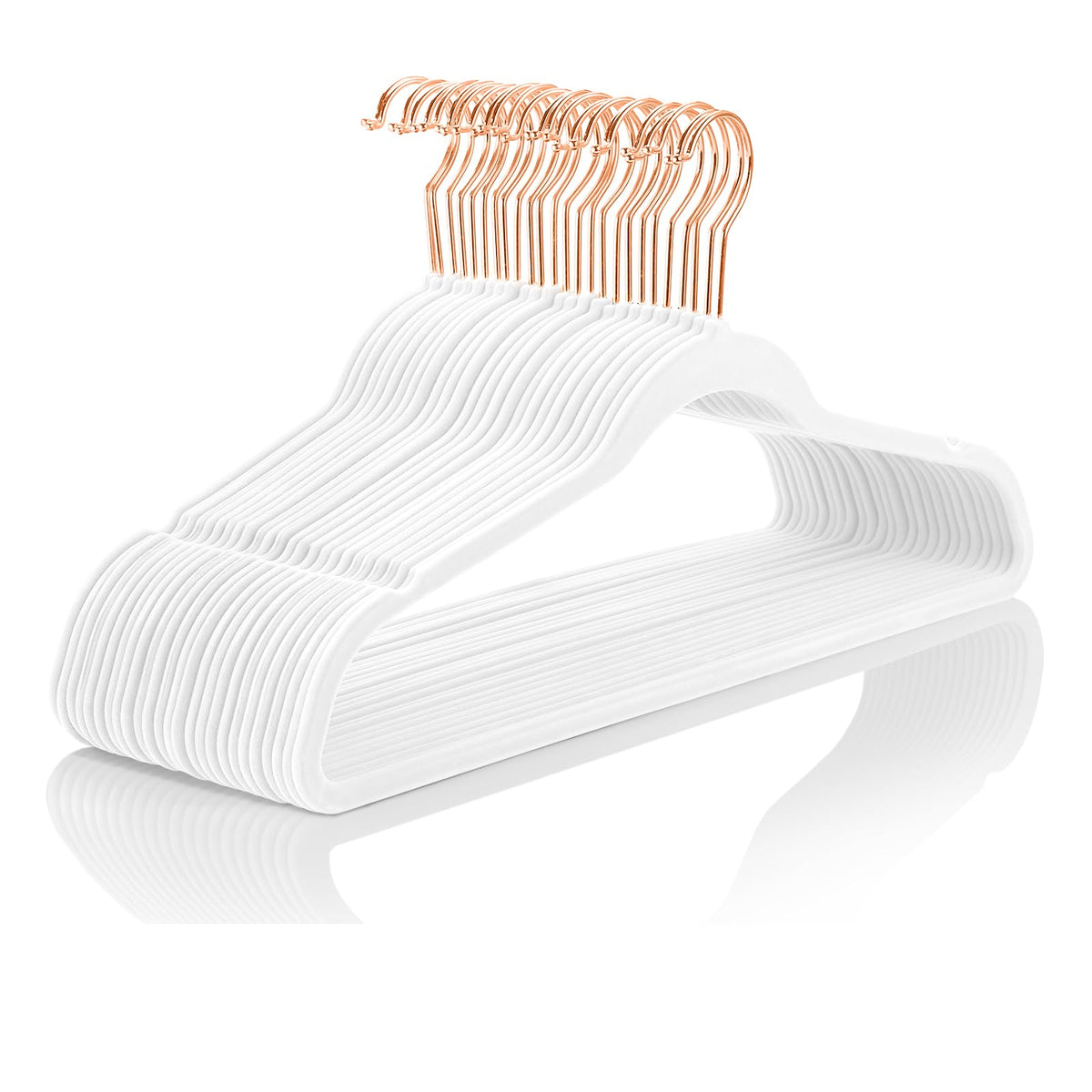 MIZGI Velvet Hangers 50 Pack Non Slip Heavy Duty Blush Pink Rose Gold Hooks