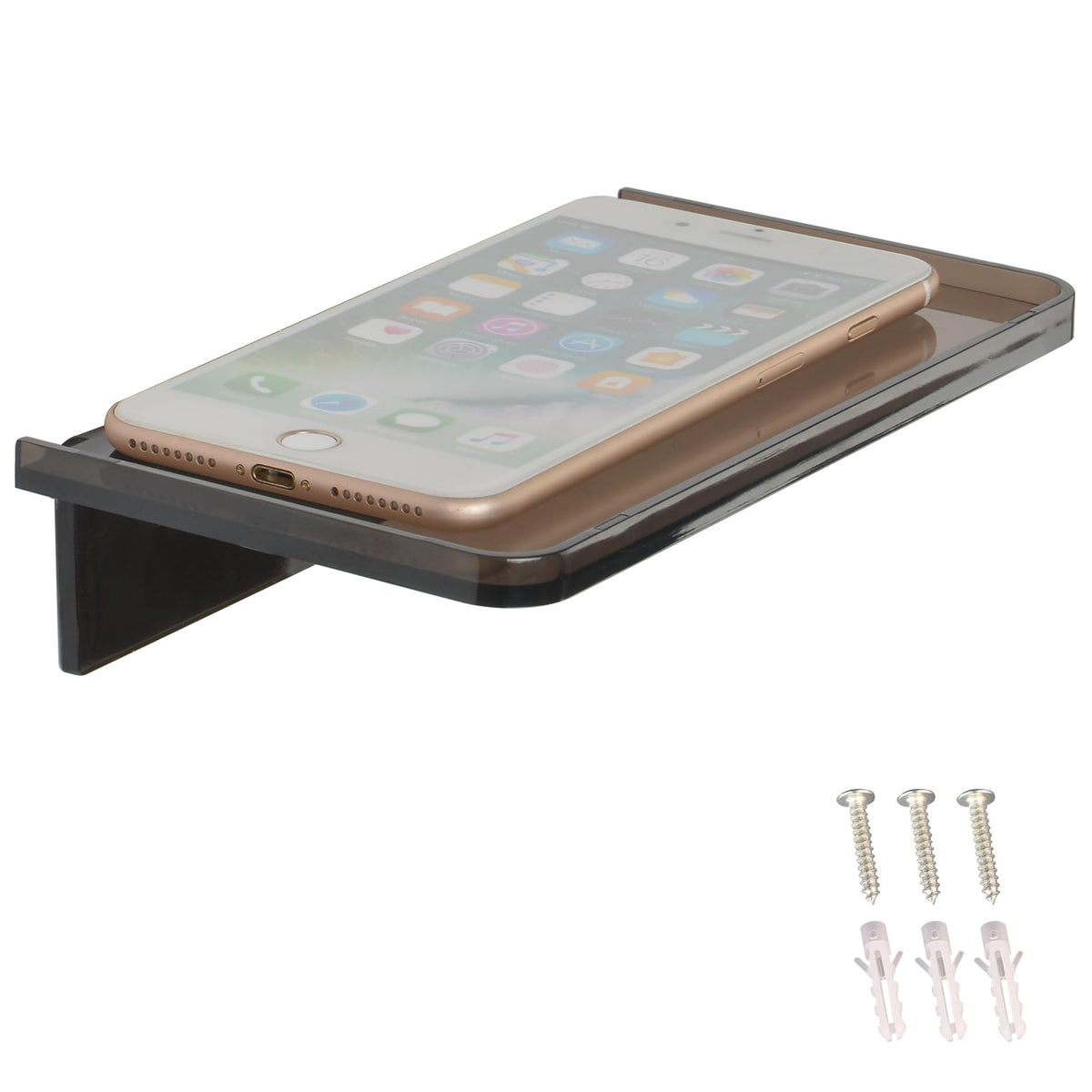 Stick-on Wall Shelf - Small Wall Mounted Adhesive Clear Acrylic Shelf Phone Holder Shelves Wipes Rack for Bathroom,Kitchen,Toilet,Office - Silver (A Set of Screws Included)