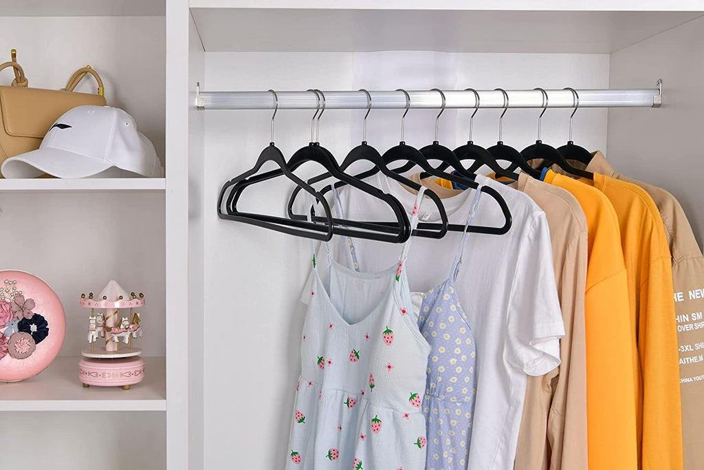 Quality Hangers 50 Pack Plastic Hangers for Clothes - Slim Non-Velvet Hangers with 360° Swivel Chrome Hook & Non Slip Notches - Ideal for Dresses Coats Shirts Jackets & More - Black