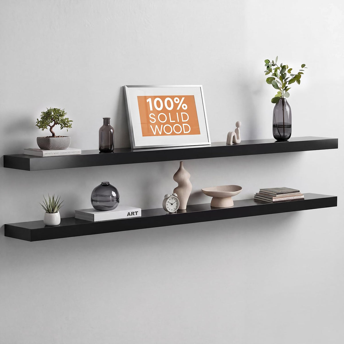 Homeforia 12 Inch Floating Shelves, High-End Solid Pine Wood, Set of 2