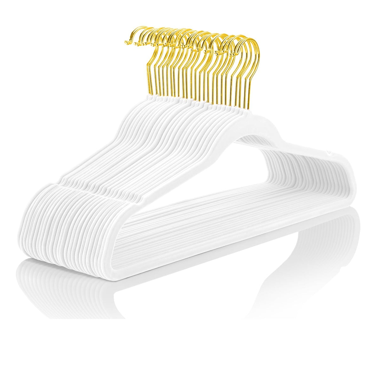 MIZGI Premium Velvet Hangers Pack 50 Pcs Heavyduty - Non Slip Slimline - Velvet Suit Hangers Ivory - Gold Hooks,Space Saving Clothes Hangers …