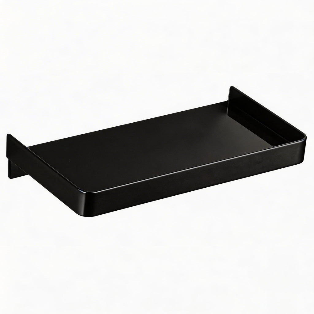 7.1x3.75in Small Floating Shelves for Wall for Cell Phone, Stainless Steel Bathroom Floating Shelf Wall Mount/Stick Mount for Kitchen Bedroom Office Storage Phone (Black, 1 Pack)