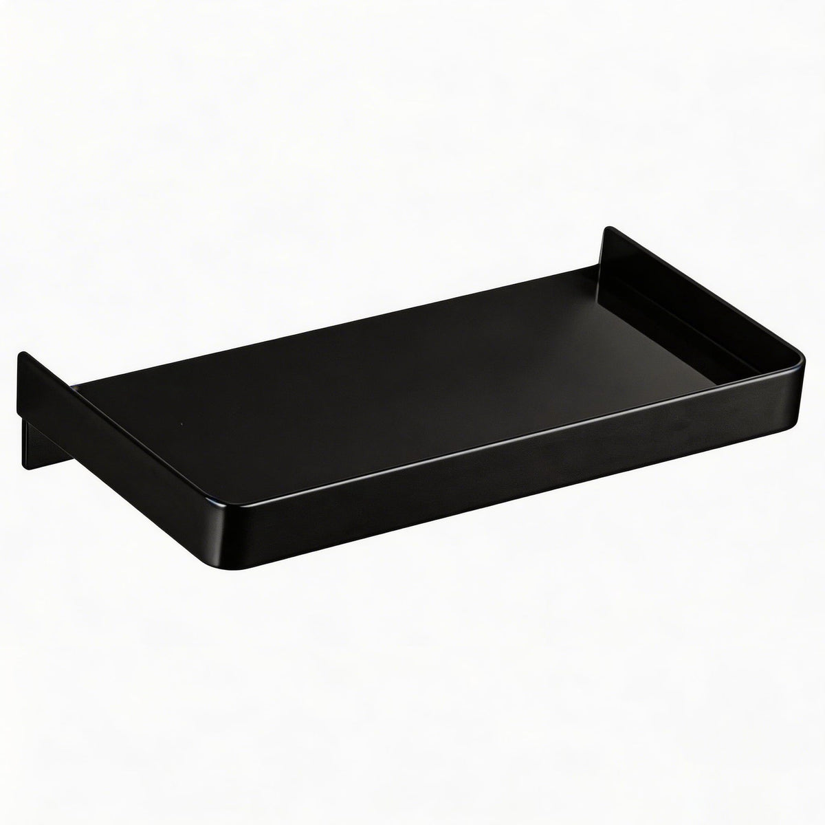 7.1x3.75in Small Floating Shelves for Wall for Cell Phone, Stainless Steel Bathroom Floating Shelf Wall Mount/Stick Mount for Kitchen Bedroom Office Storage Phone (Black, 1 Pack)