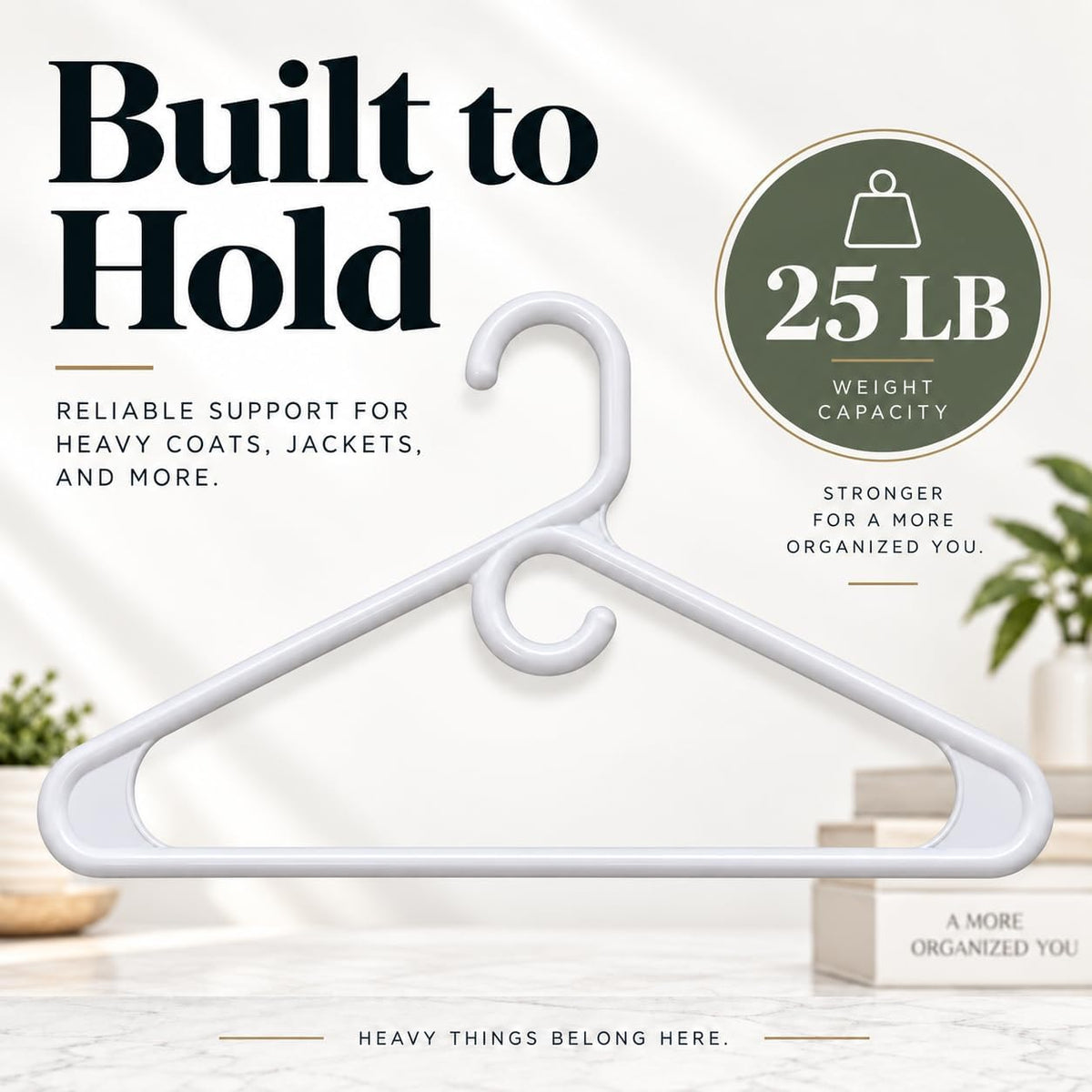 Ultra Heavy Duty Plastic Clothes Hangers – White Strong Durable Coat & Suit Hangers – Thick Plastic Closet Organizer Hangers (White, 10)