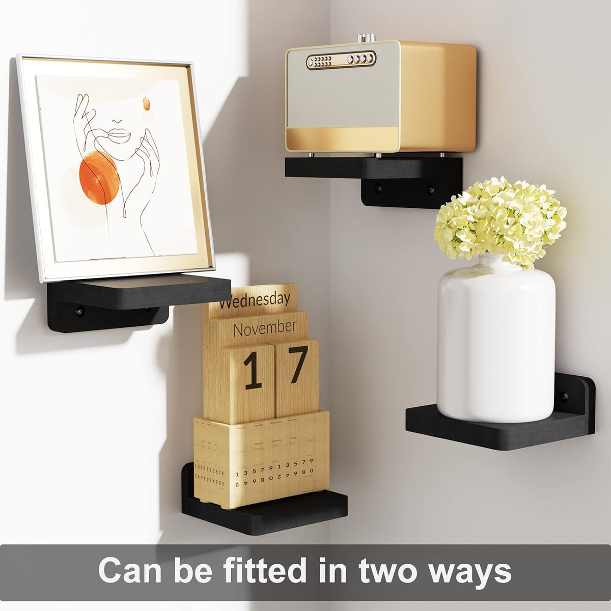 SRIWATANA Black Mini Floating Shelves, Set of 4 Small Wall Display Shelf