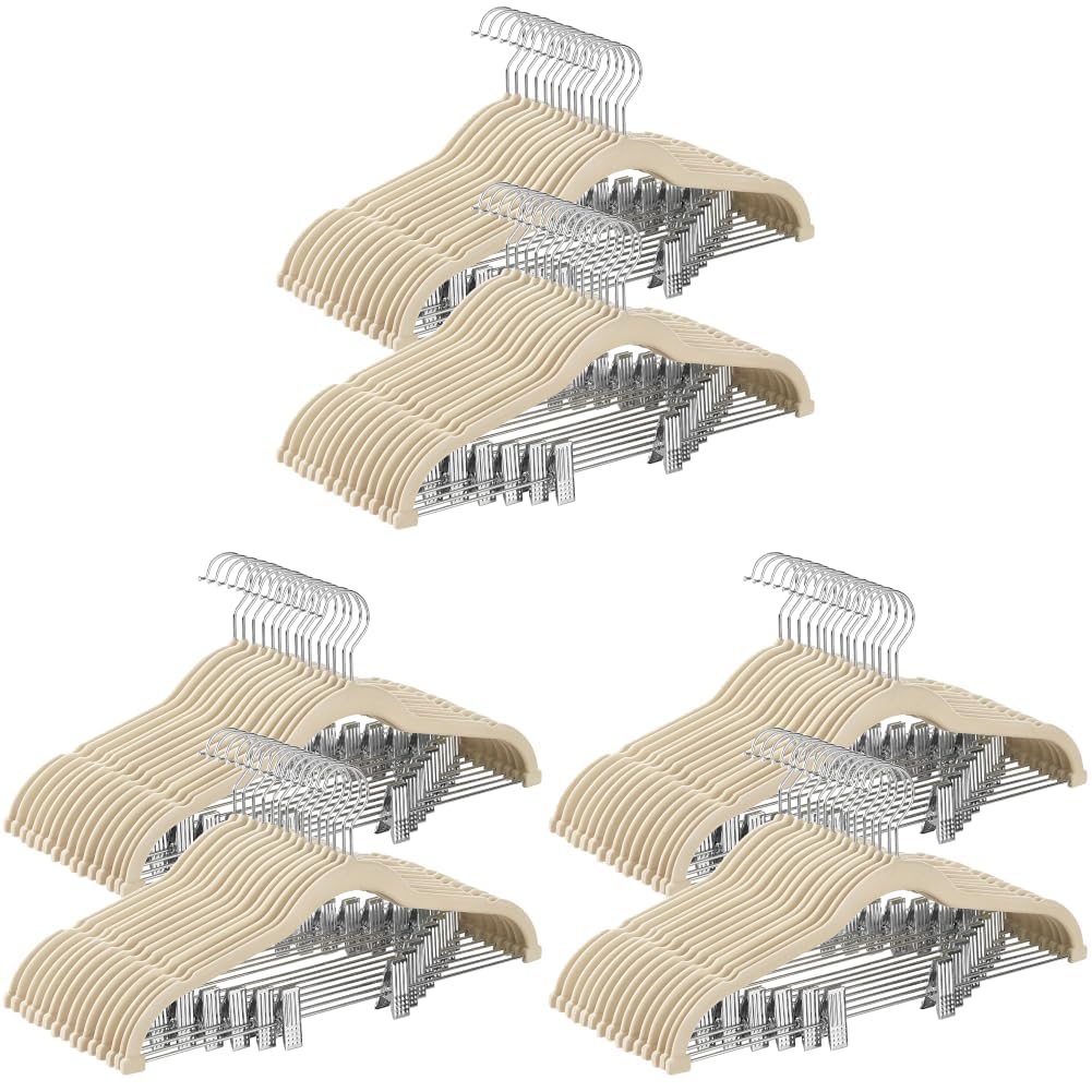 SONGMICS 30 Pack Pants Hangers, Velvet Hangers with Adjustable Clips