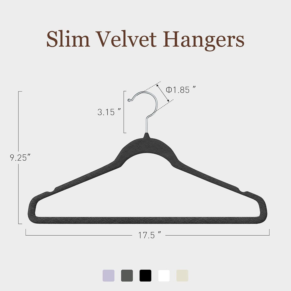 Velvet Hangers 50 Pack, 17.5" Non-Slip Clothes Hangers, Black