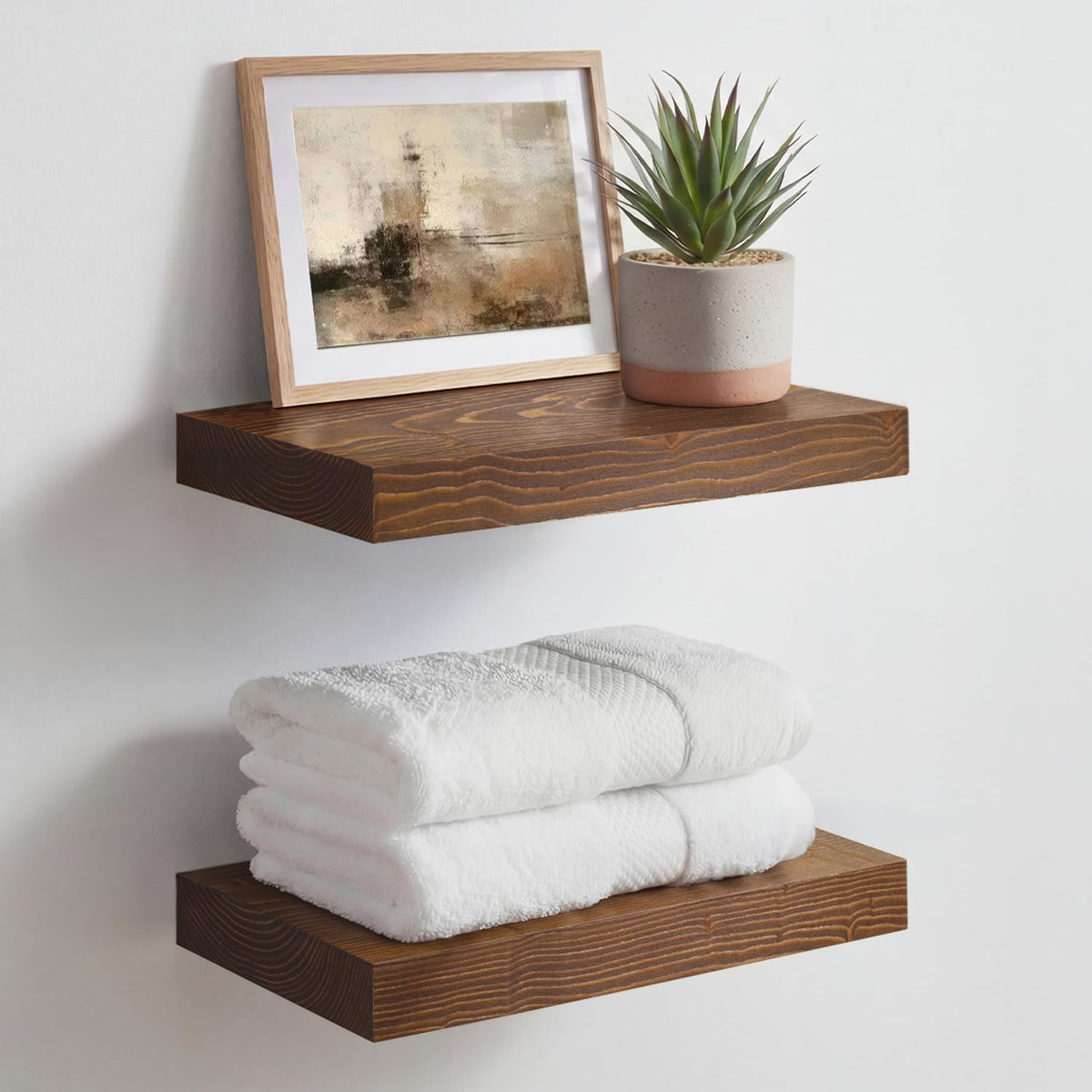 Homeforia 12 Inch Floating Shelves, High-End Solid Pine Wood, Set of 2