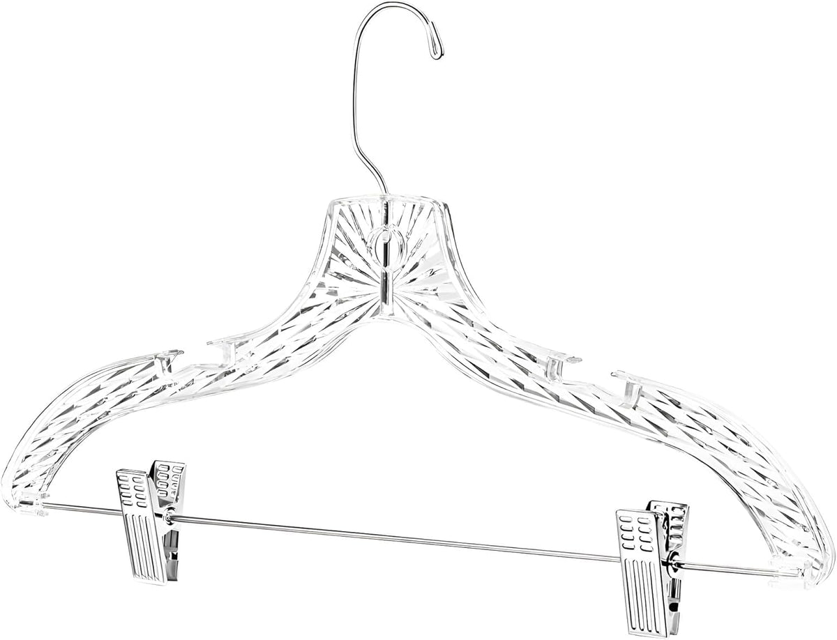 DEILSY™ Clothes Hangers with Clips 12 Pack Crystal Clear Plastic Hangers