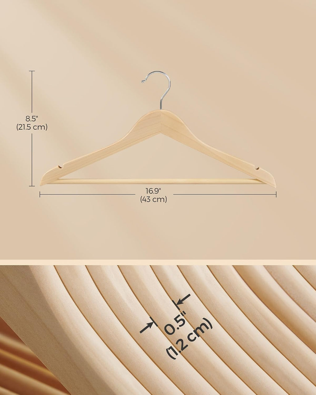 SONGMICS Wooden Hangers, Pack of 24, Maple Wood Clothes Hangers