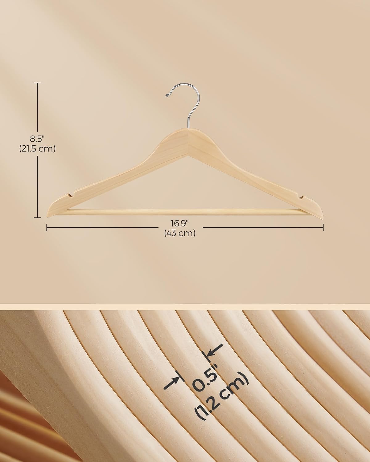 SONGMICS Wooden Hangers, Pack of 24, Maple Wood Clothes Hangers