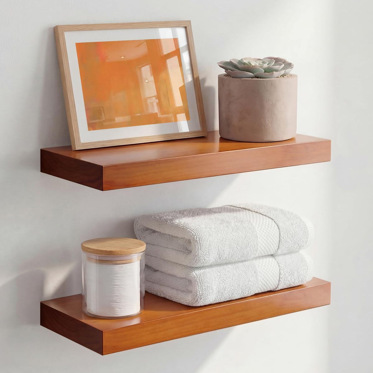 Homeforia 12 Inch Floating Shelves, High-End Solid Pine Wood, Set of 2