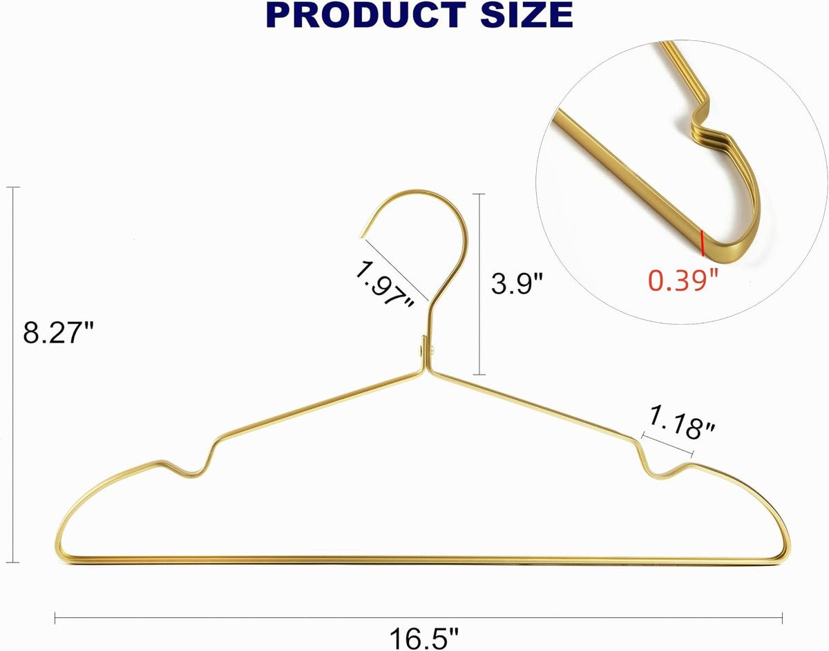 Amber Home 20 Pack Premium Matte Gold Aluminum Coat Hangers, 16.5” Extra Smooth & Durable Metal Shirt Dress Hanger, Light & Sturdy Metal Rack for Jacket Trouser Pant Slack