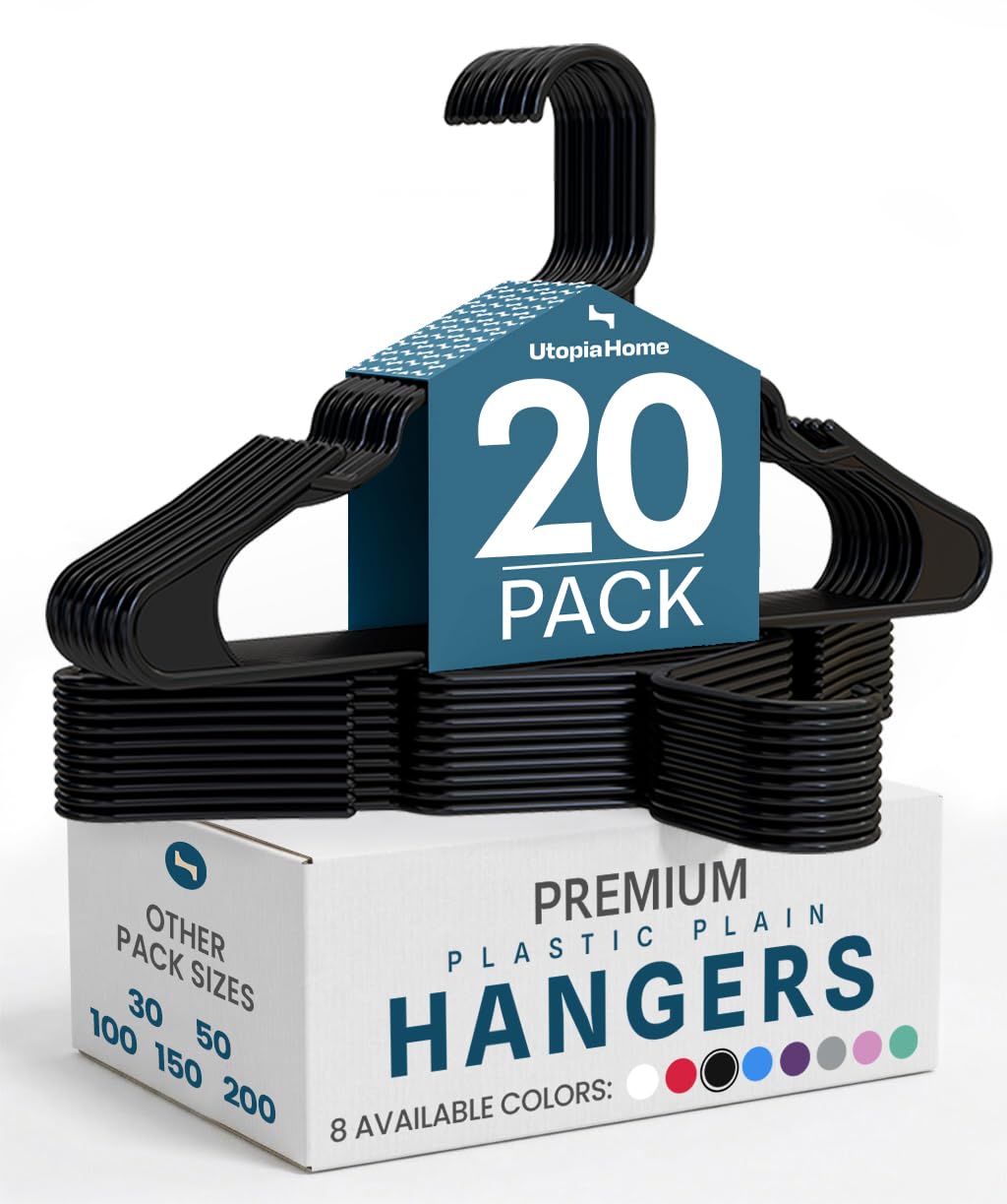 Utopia Home Plastic Hangers 50 Pack – Space Saving Clothes Hanger Black