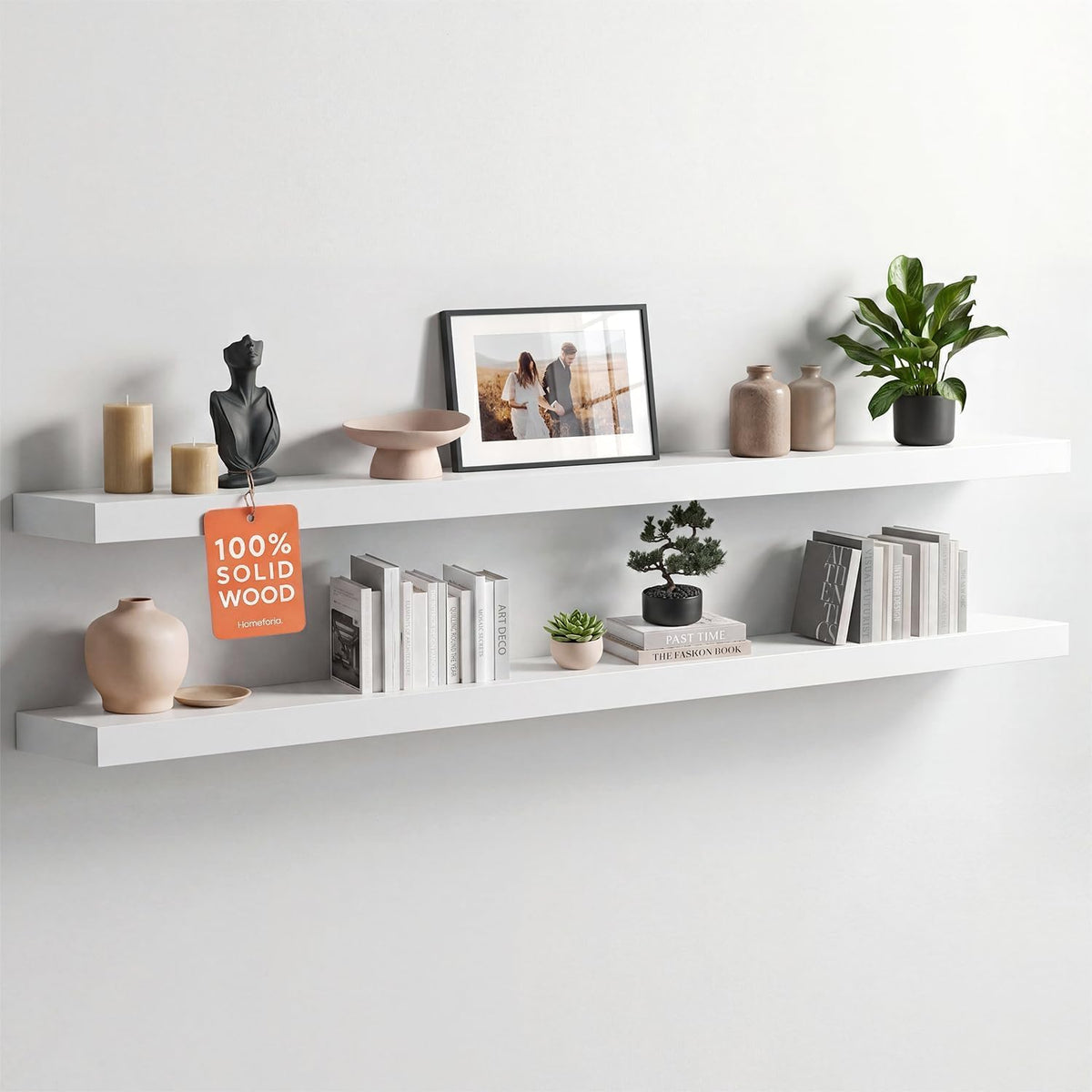 Homeforia 12 Inch Floating Shelves, High-End Solid Pine Wood, Set of 2