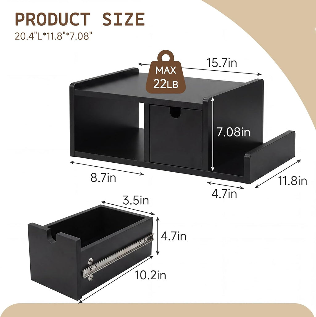 Floating Nightstand with Drawer & Open Shelf, Wall Mount, Black