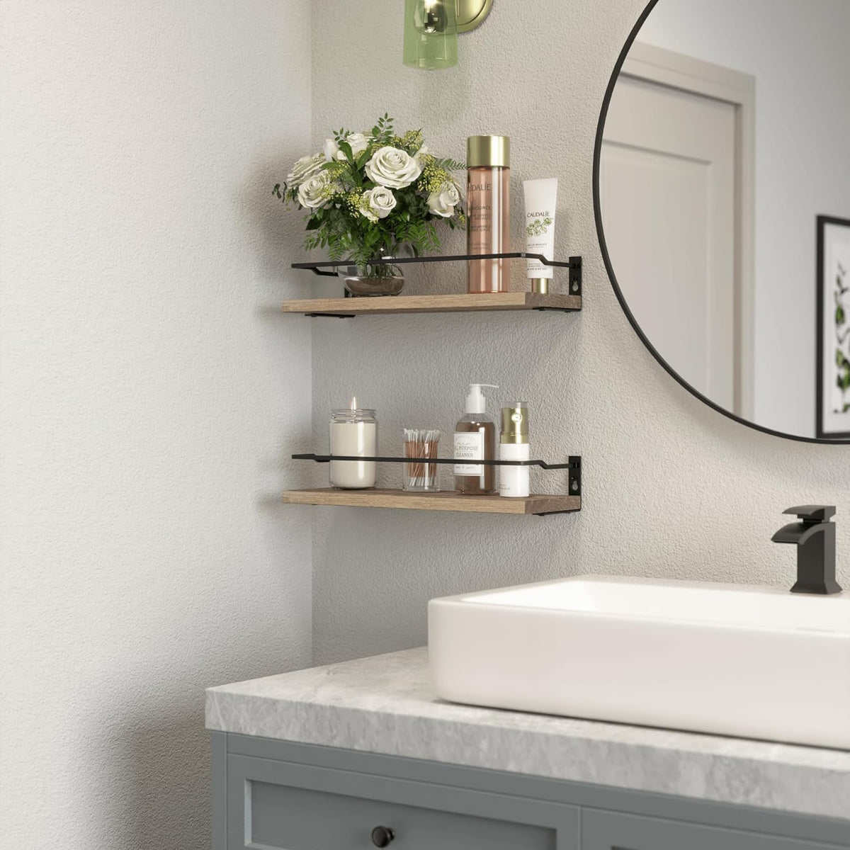 RICHER HOUSE Floating Shelves Bathroom, Small Wall Shelf Over Toilet 2 Set