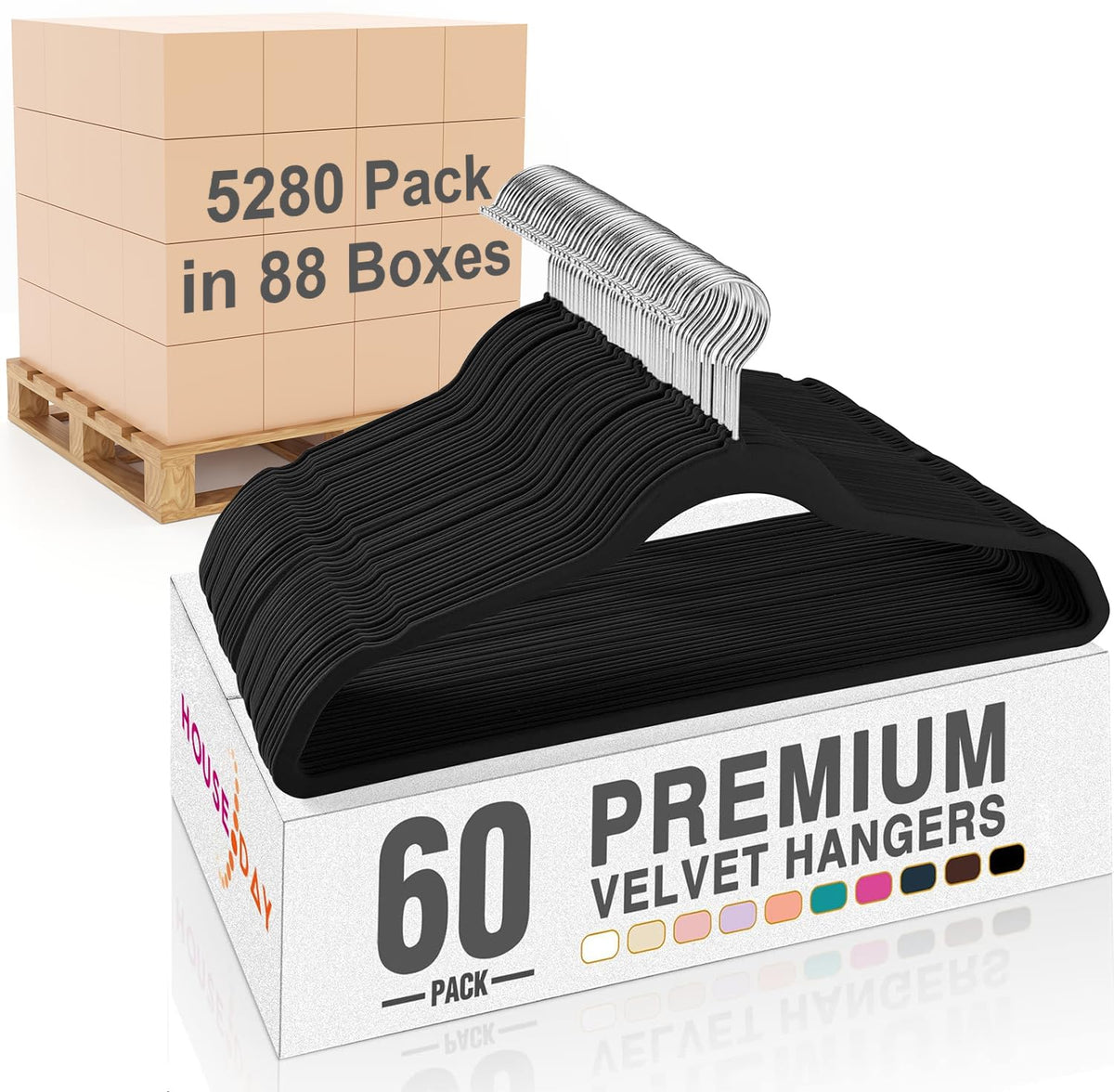 HOUSE DAY Black Velvet Hangers 60 Pack, Premium Non Slip Clothes Hangers