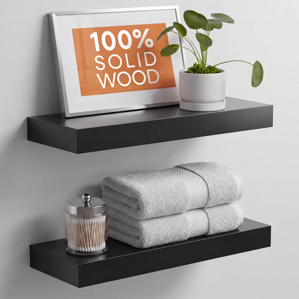 Homeforia 12 Inch Floating Shelves, High-End Solid Pine Wood, Set of 2
