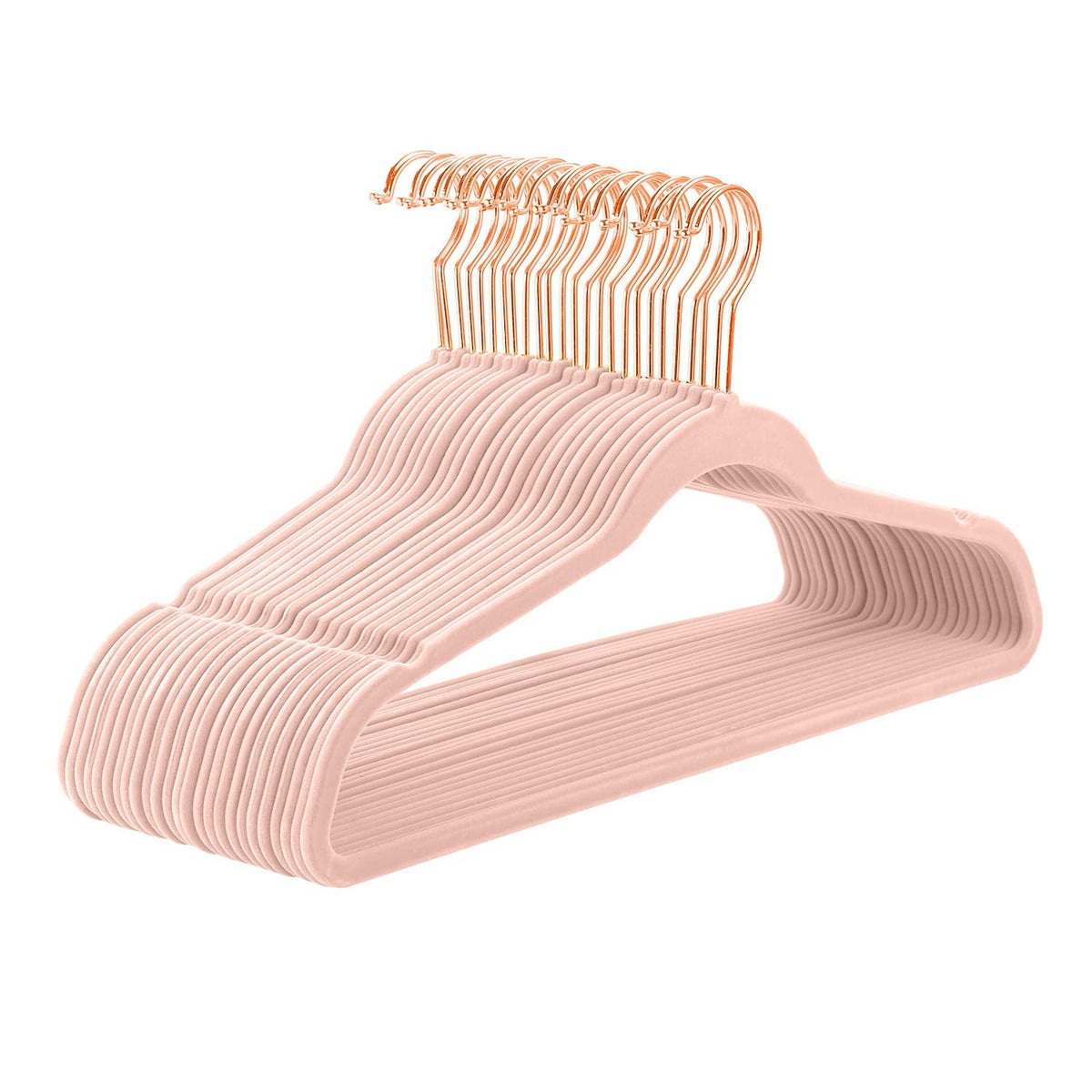 MIZGI Velvet Hangers 50 Pack Non Slip Heavy Duty Blush Pink Rose Gold Hooks