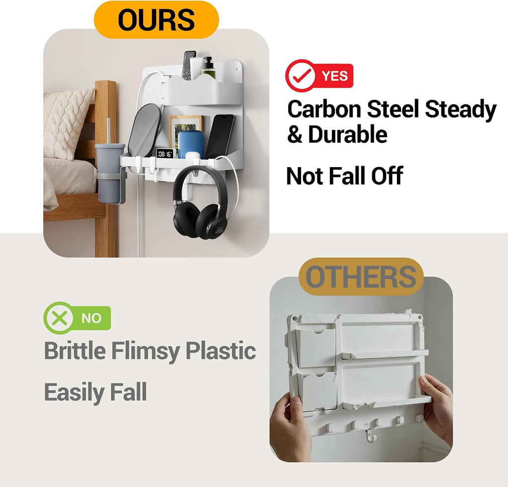 Bedside Shelf, Dorm Room Essentials Metal Floating Shelves (White)