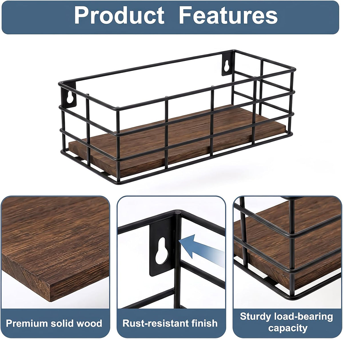 Fixwal Wire Frame Floating Shelves for Wall Storage 4 Different Sizes