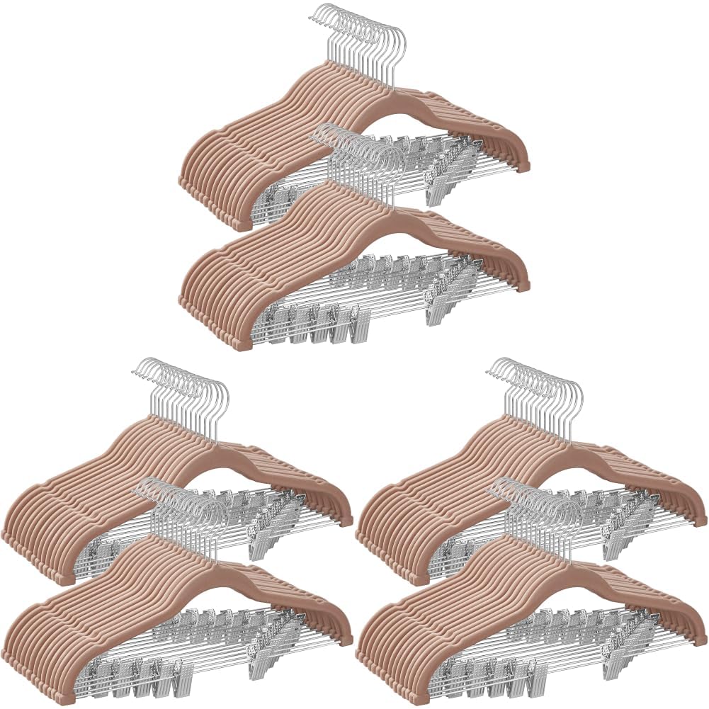 SONGMICS 30 Pack Pants Hangers, Velvet Hangers with Adjustable Clips