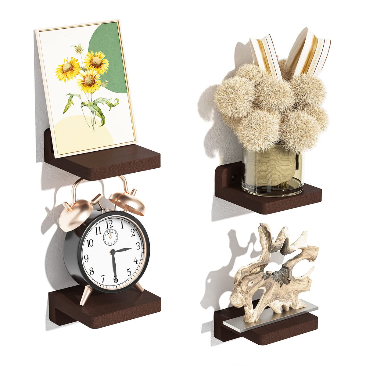 SRIWATANA Black Mini Floating Shelves, Set of 4 Small Wall Display Shelf