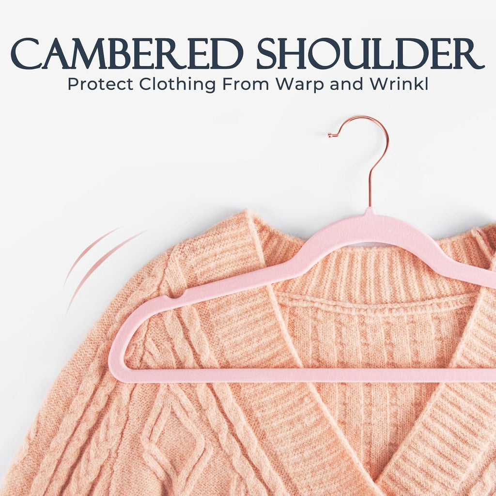 HOUSE DAY Pink Velvet Hangers 60 Pack, Premium Non-Slip Felt Clothes Hanger