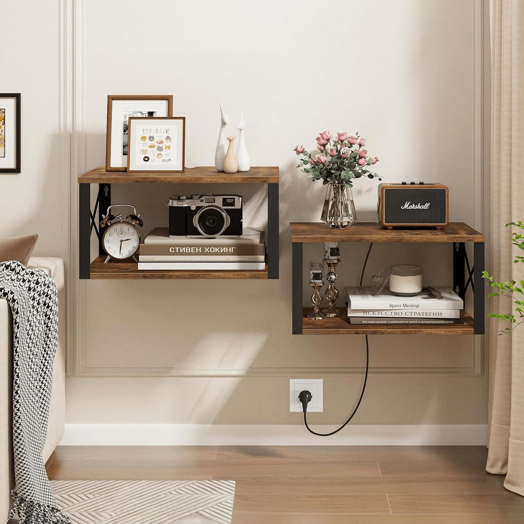 Homode Floating Nightstand, Wood Floating Bedside Table with Cable Hole