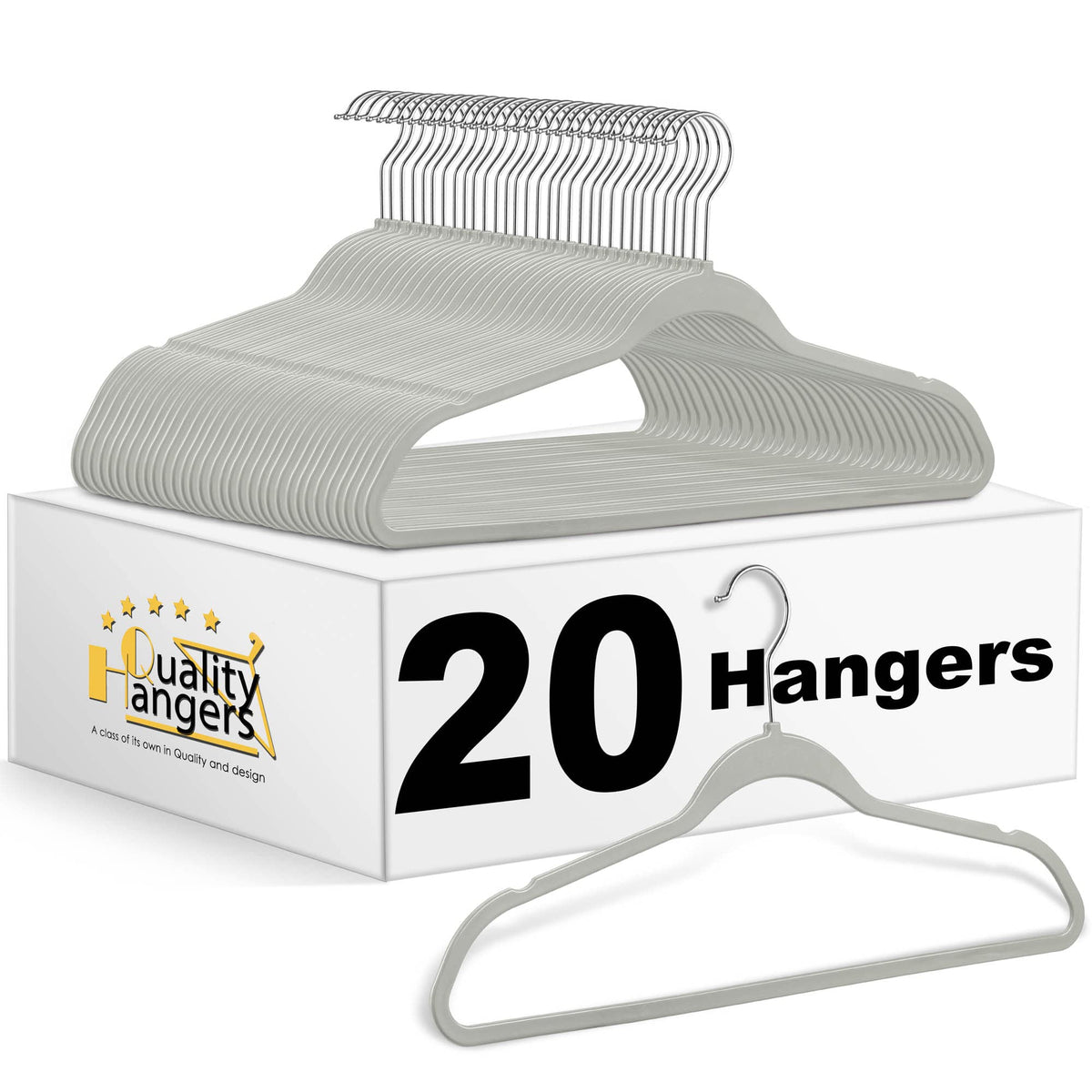 Quality Hangers 50 Pack Plastic Hangers for Clothes - Slim Non-Velvet Hangers with 360° Swivel Chrome Hook & Non Slip Notches - Ideal for Dresses Coats Shirts Jackets & More - Gray (Gray, 50 Pack)