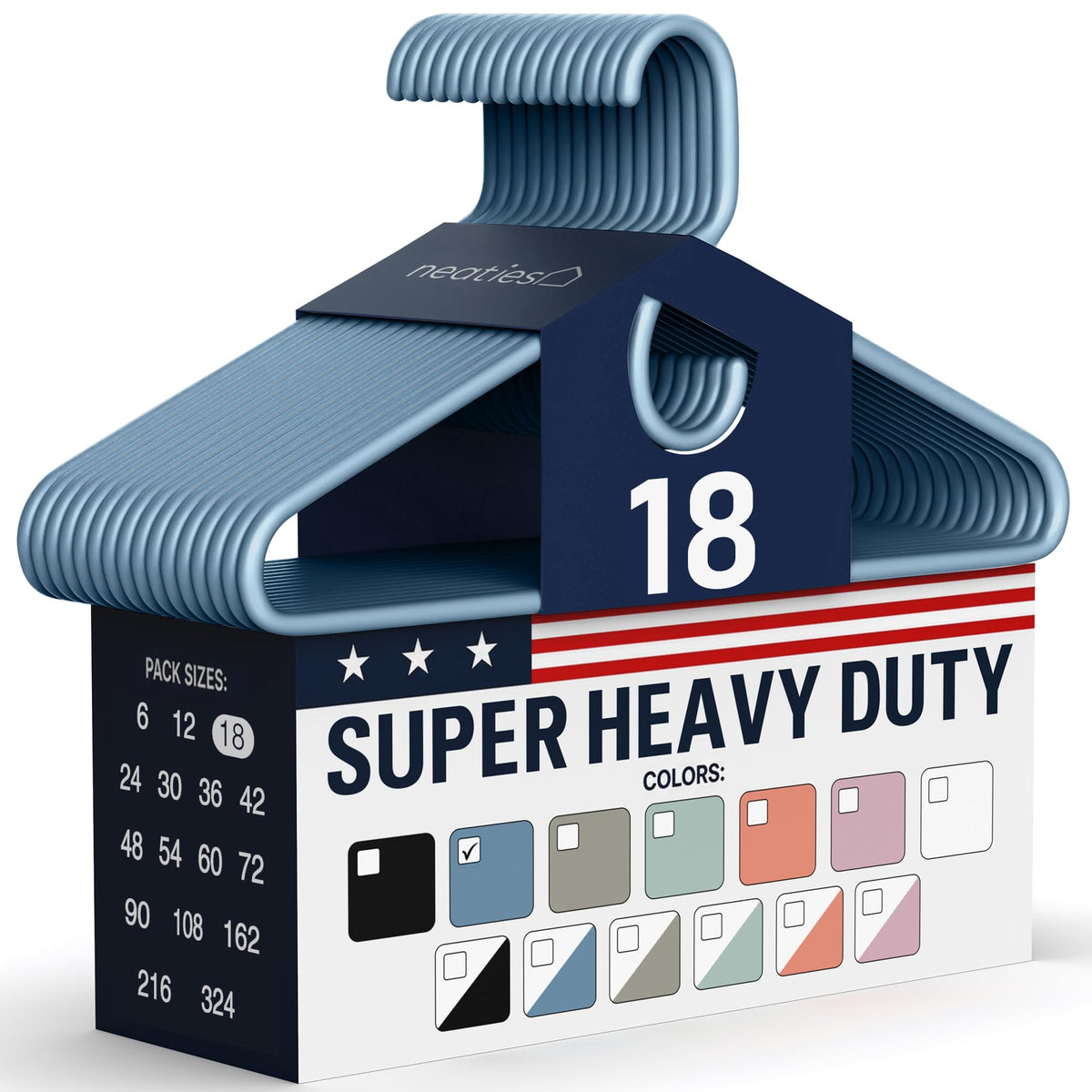 Super Heavy Duty Clothes Hangers 18 Pack – Made in the USA - 10lb Capacity, Thick Plastic Hangers for Pants, Coats, Jackets, Jeans and Adult Clothing – White
