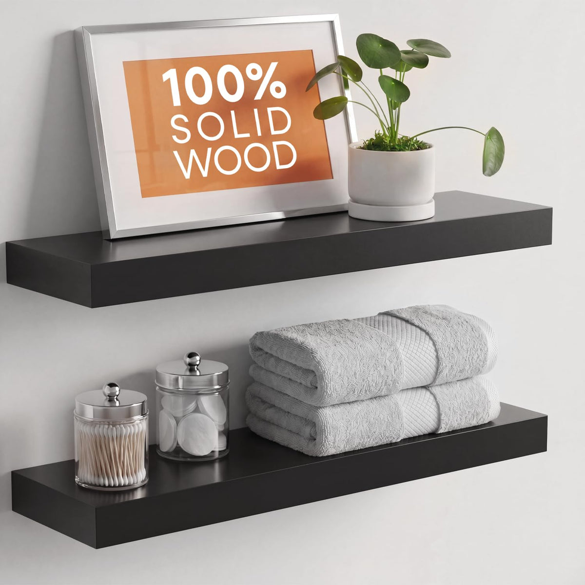 Homeforia 12 Inch Floating Shelves, High-End Solid Pine Wood, Set of 2