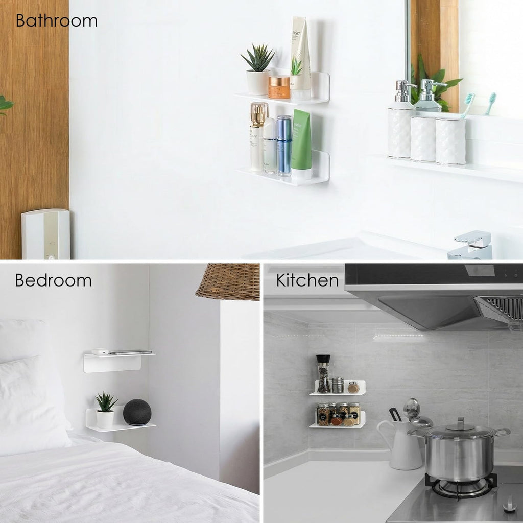 OAPRIRE Acrylic Floating Wall Shelves White, No Drill, 9 Inch 2 Pack