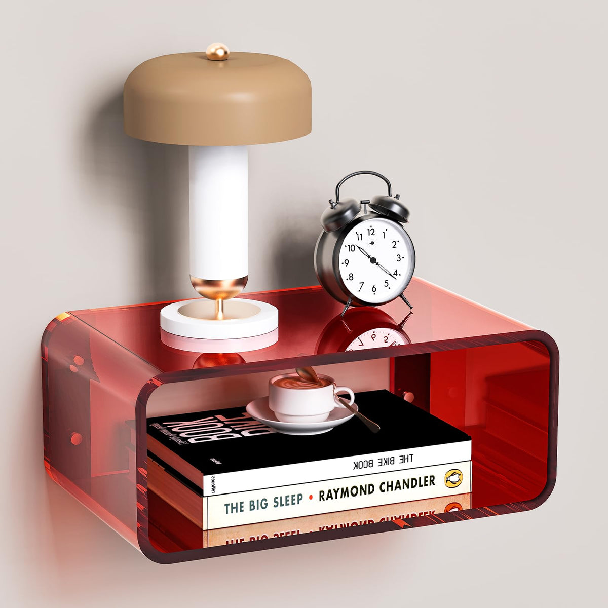 Acrylic Floating Nightstand, Bedside Table, Nightstand Shelf Wall Mounted Bedside Shelf (Dark Brown, Small)