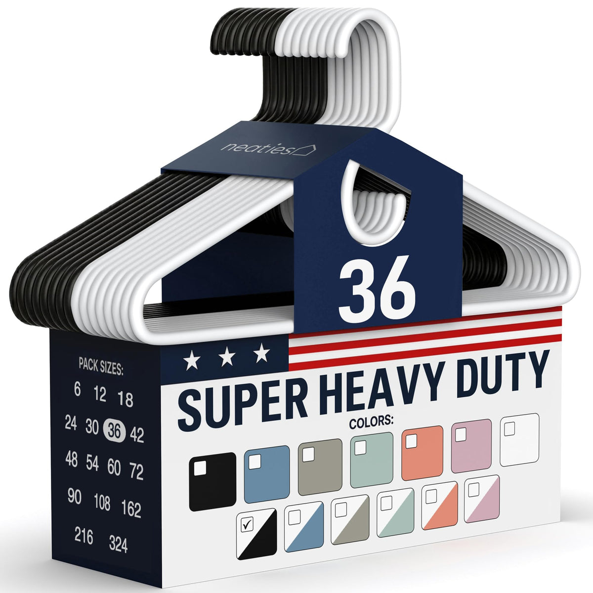 Super Heavy Duty Clothes Hangers 18 Pack – Made in the USA - 10lb Capacity, Thick Plastic Hangers for Pants, Coats, Jackets, Jeans and Adult Clothing – White