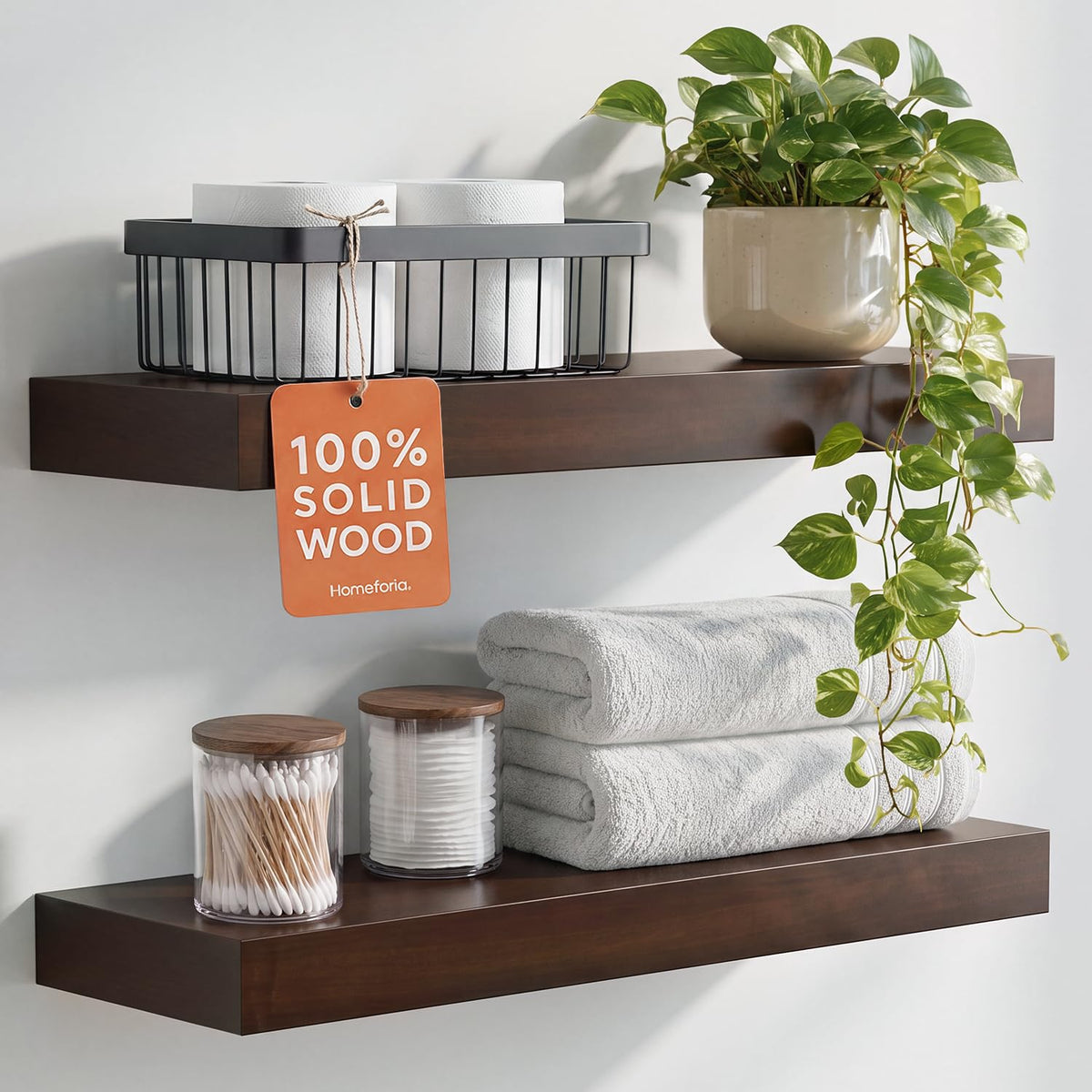 Homeforia 12 Inch Floating Shelves, High-End Solid Pine Wood, Set of 2