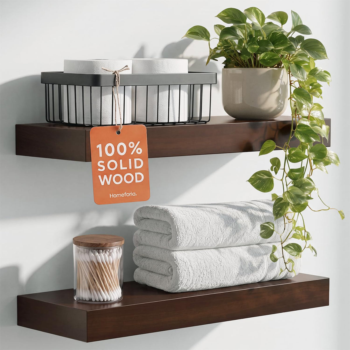 Homeforia 12 Inch Floating Shelves, High-End Solid Pine Wood, Set of 2