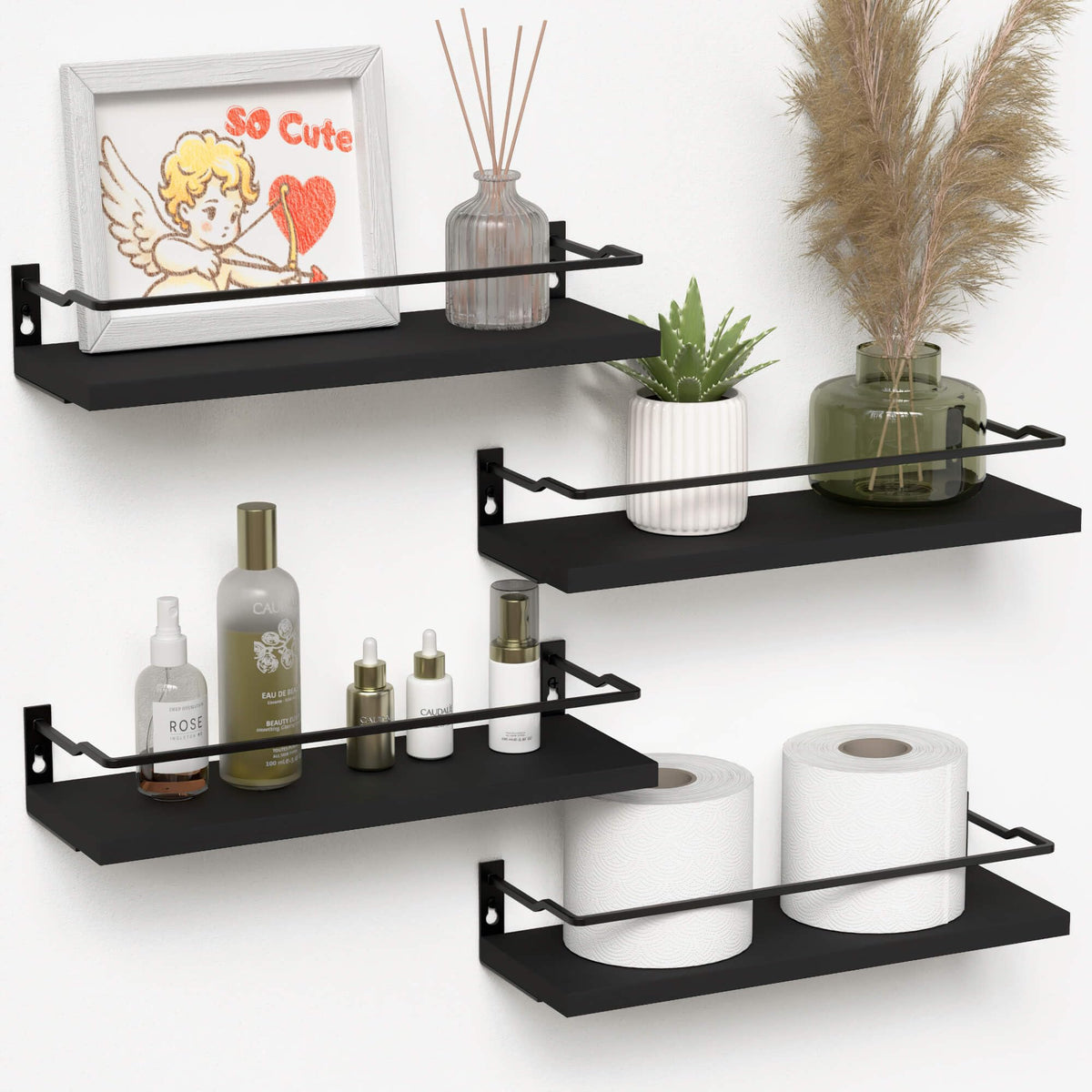 RICHER HOUSE Floating Shelves Bathroom, Small Wall Shelf Over Toilet 2 Set
