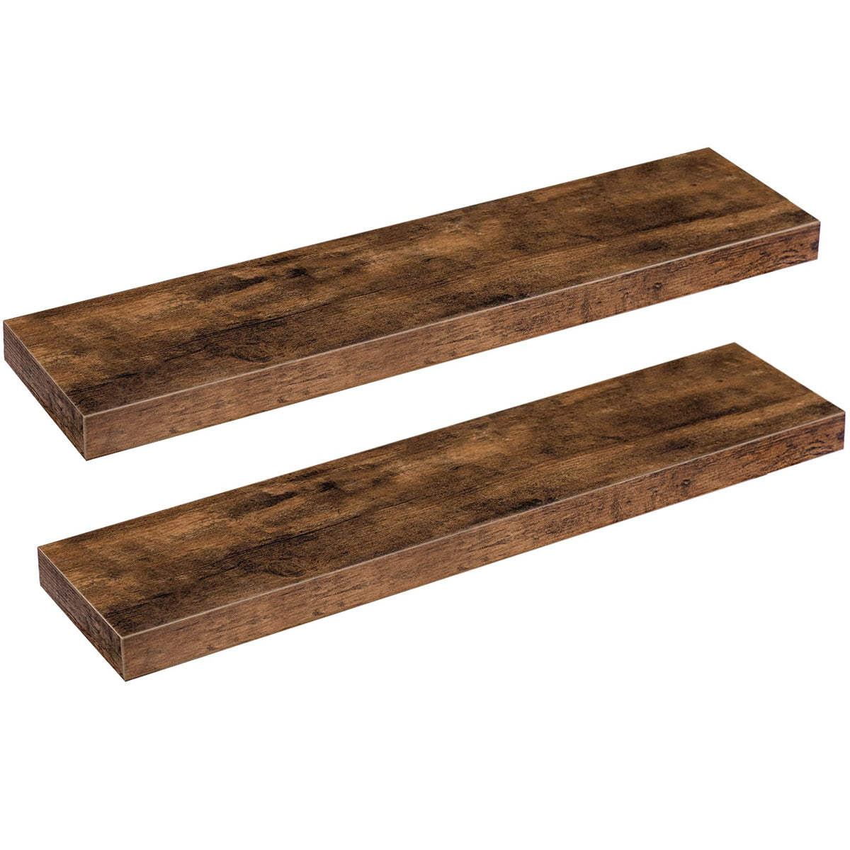HOOBRO Floating Shelves for Wall, Wall Mounted Shelf Set of 2, 15.7" Hanging Shelf with Invisible Brackets, for Wall Decor Storage in Bathroom Bedroom Kitchen Living Room Office, Rustic Brown BF40BJ01