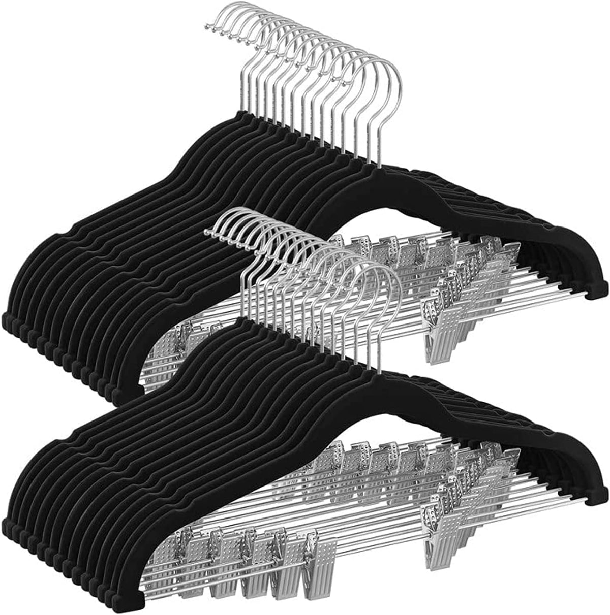 SONGMICS 30 Pack Pants Hangers, Velvet Hangers with Adjustable Clips