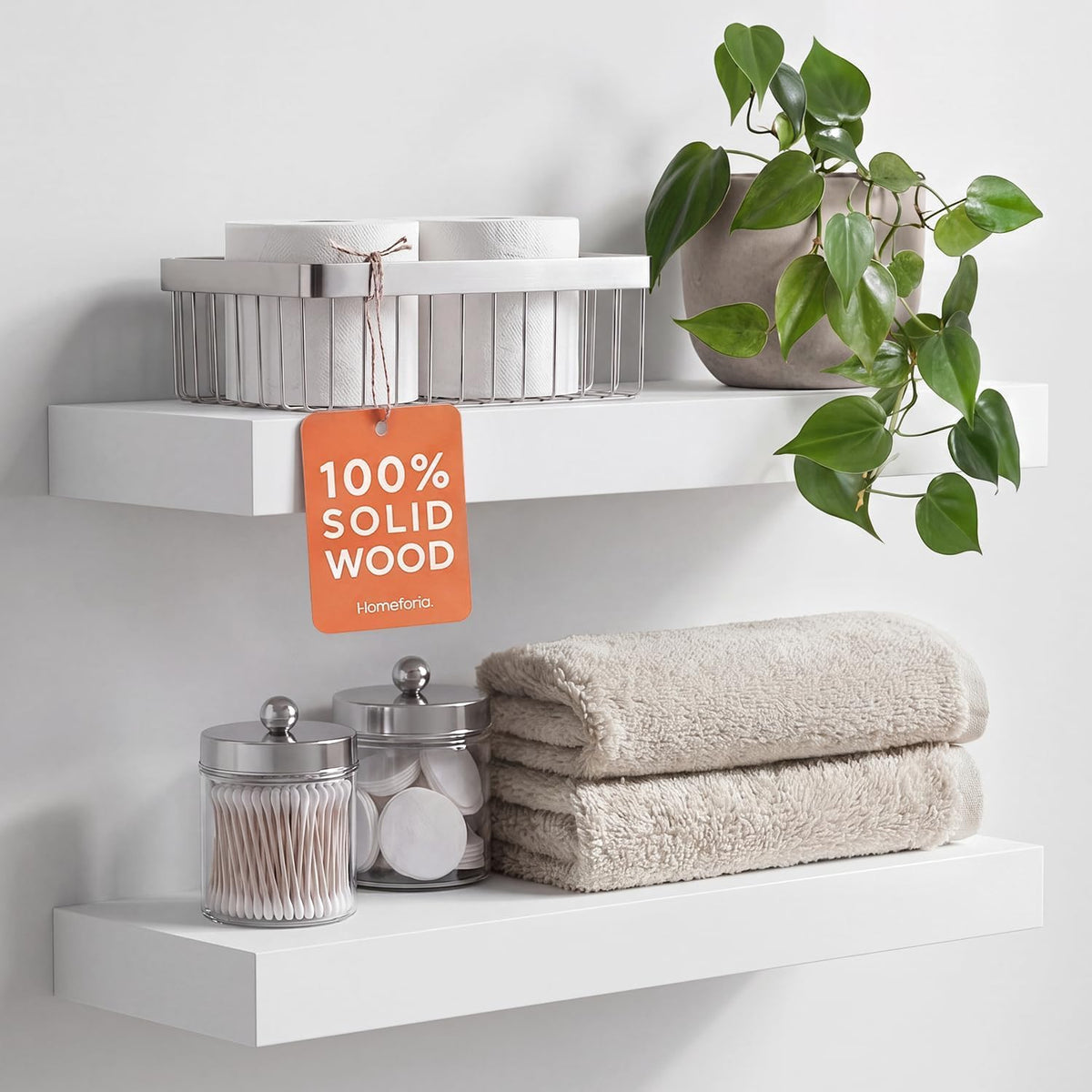 Homeforia 12 Inch Floating Shelves, High-End Solid Pine Wood, Set of 2
