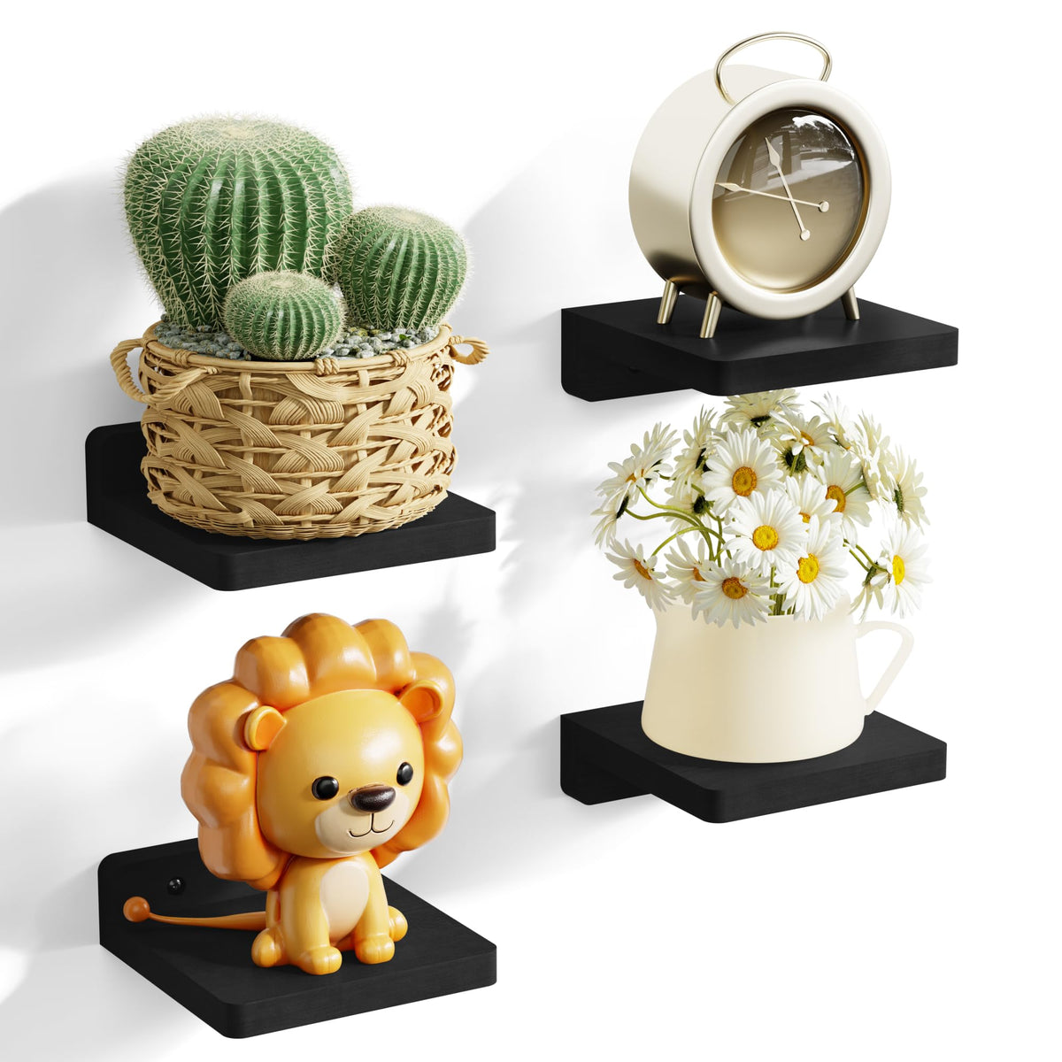 SRIWATANA Black Mini Floating Shelves, Set of 4 Small Wall Display Shelf