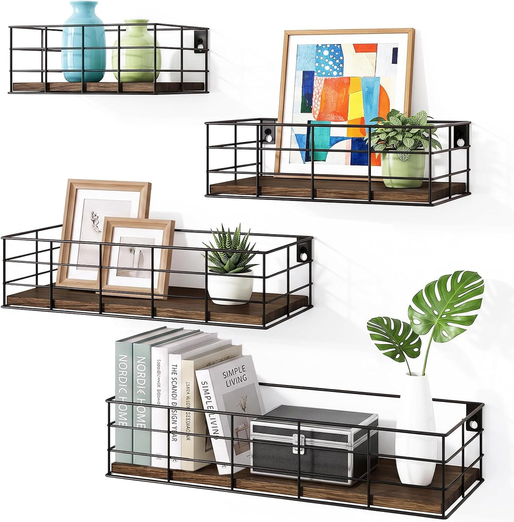 Fixwal Wire Frame Floating Shelves for Wall Storage 4 Different Sizes