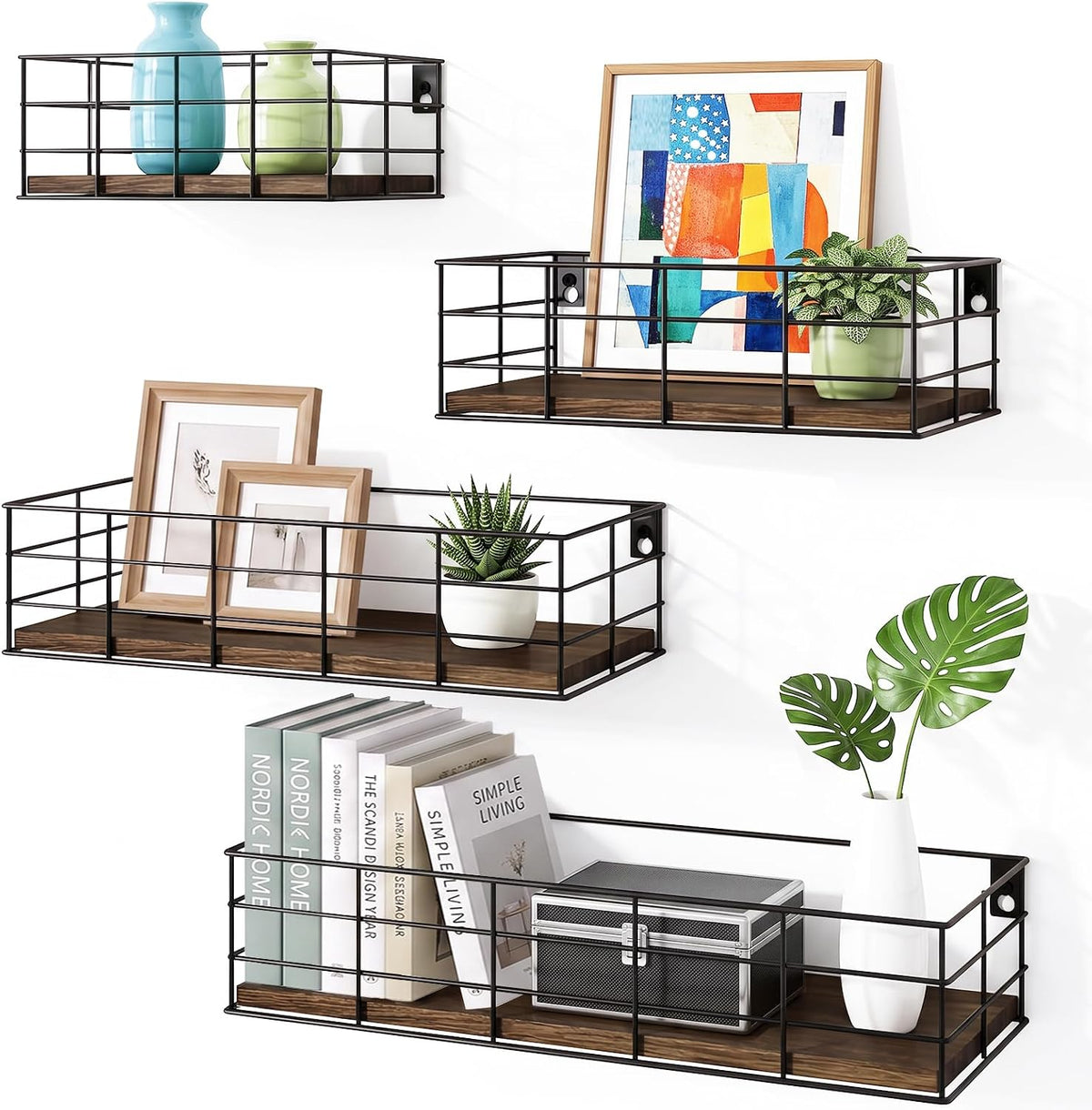 Fixwal Wire Frame Floating Shelves for Wall Storage 4 Different Sizes